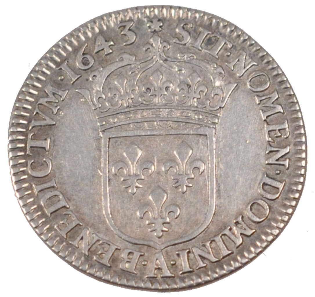 FRANCE, 1/12 Ecu, 1643, Paris, EF(40-45), Silver, Gadoury #46, 2.19