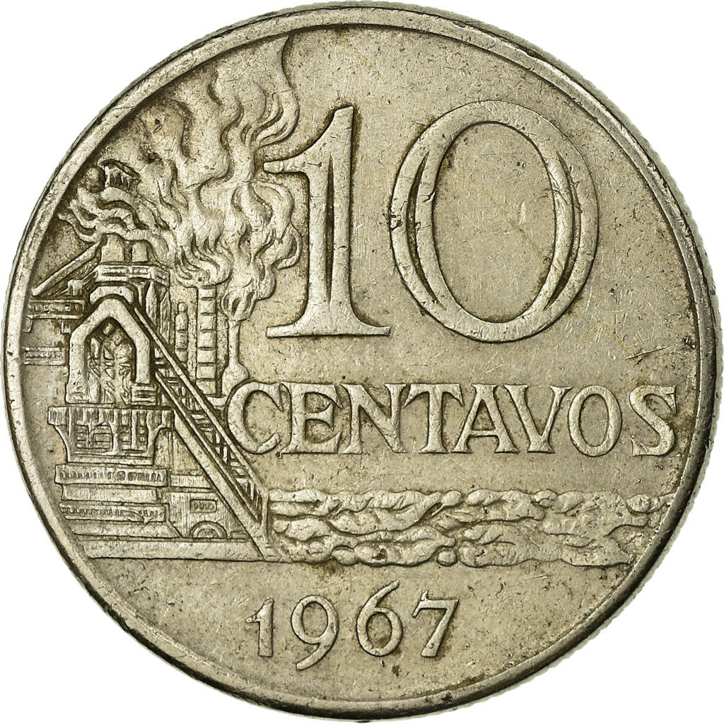 Coin, Brazil, 10 Centavos, 1967, EF(40-45), Copper-nickel, KM:578.1