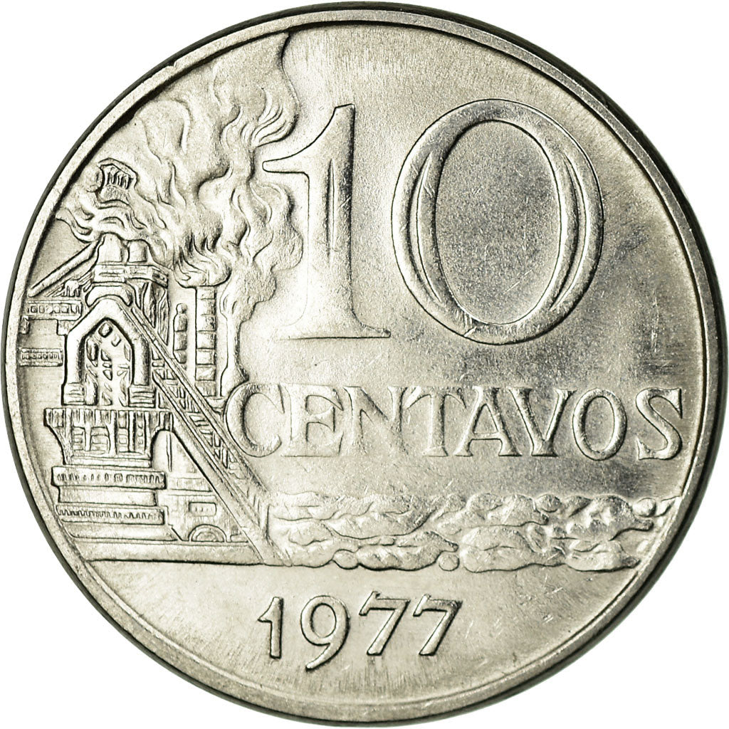 Coin, Brazil, 10 Centavos, 1977, EF(40-45), Stainless Steel, KM:578.1a