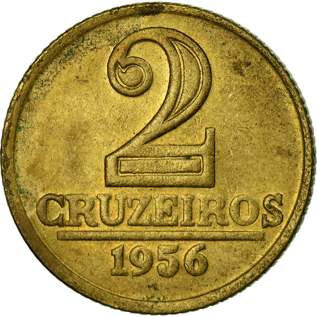 Coin, Brazil, 2 Cruzeiros, 1956, EF(40-45), Aluminum-Bronze, KM:568