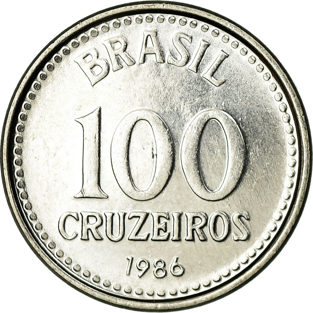 Coin, Brazil, 100 Cruzeiros, 1986, EF(40-45), Stainless Steel, KM:595