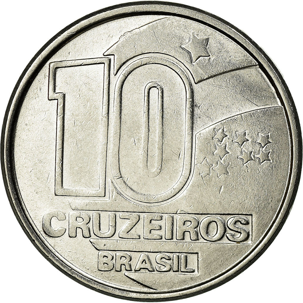 Coin, Brazil, 10 Cruzeiros, 1990, EF(40-45), Stainless Steel, KM:619.1