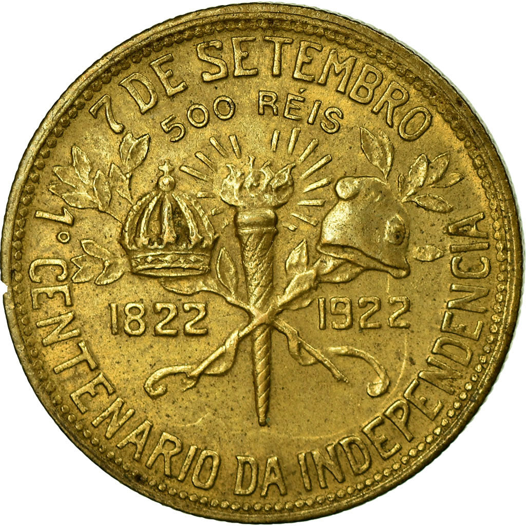 Moneda, Brasil, 500 Reis, 1922, MBC, Aluminio - bronce, KM:521.1