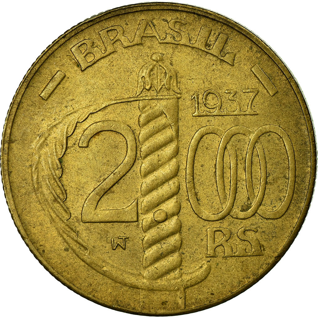 Coin, Brazil, 2000 Reis, 1937, EF(40-45), Aluminum-Bronze, KM:542