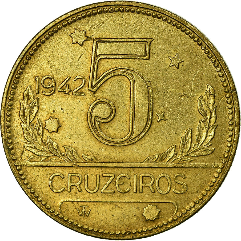 Coin, Brazil, 5 Cruzeiros, 1942, EF(40-45), Aluminum-Bronze, KM:560