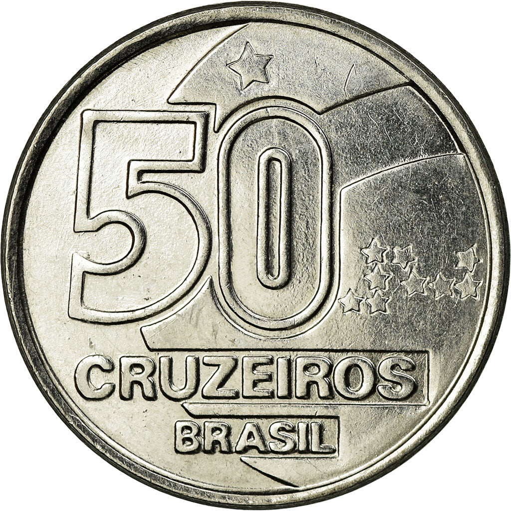 Moneda, Brasil, 50 Cruzeiros, 1992, MBC, Acero inoxidable, KM:620.2