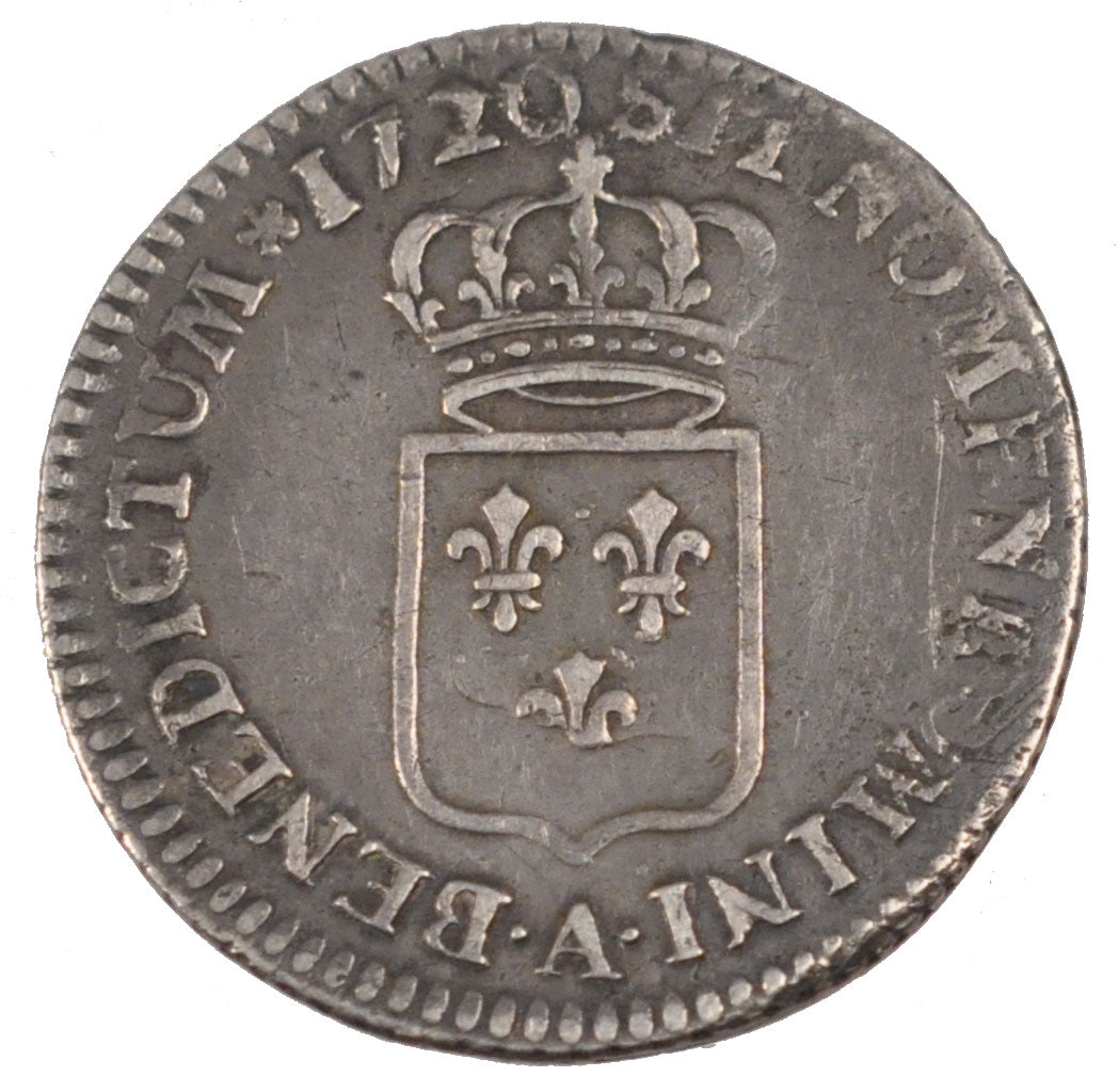 FRANCE, 1/6 Écu de France, 20 Sols, 1/6 ECU, 1720, Paris, KM #454.1, VF(30-35),