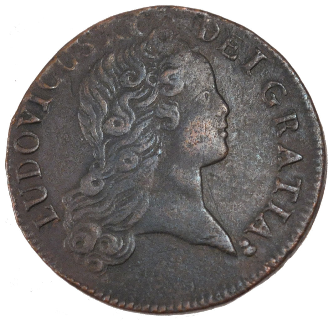 FRANCE, Sol au buste enfantin, Sol, 1720, Reims, KM #439.7, EF(40-45), Copper,..