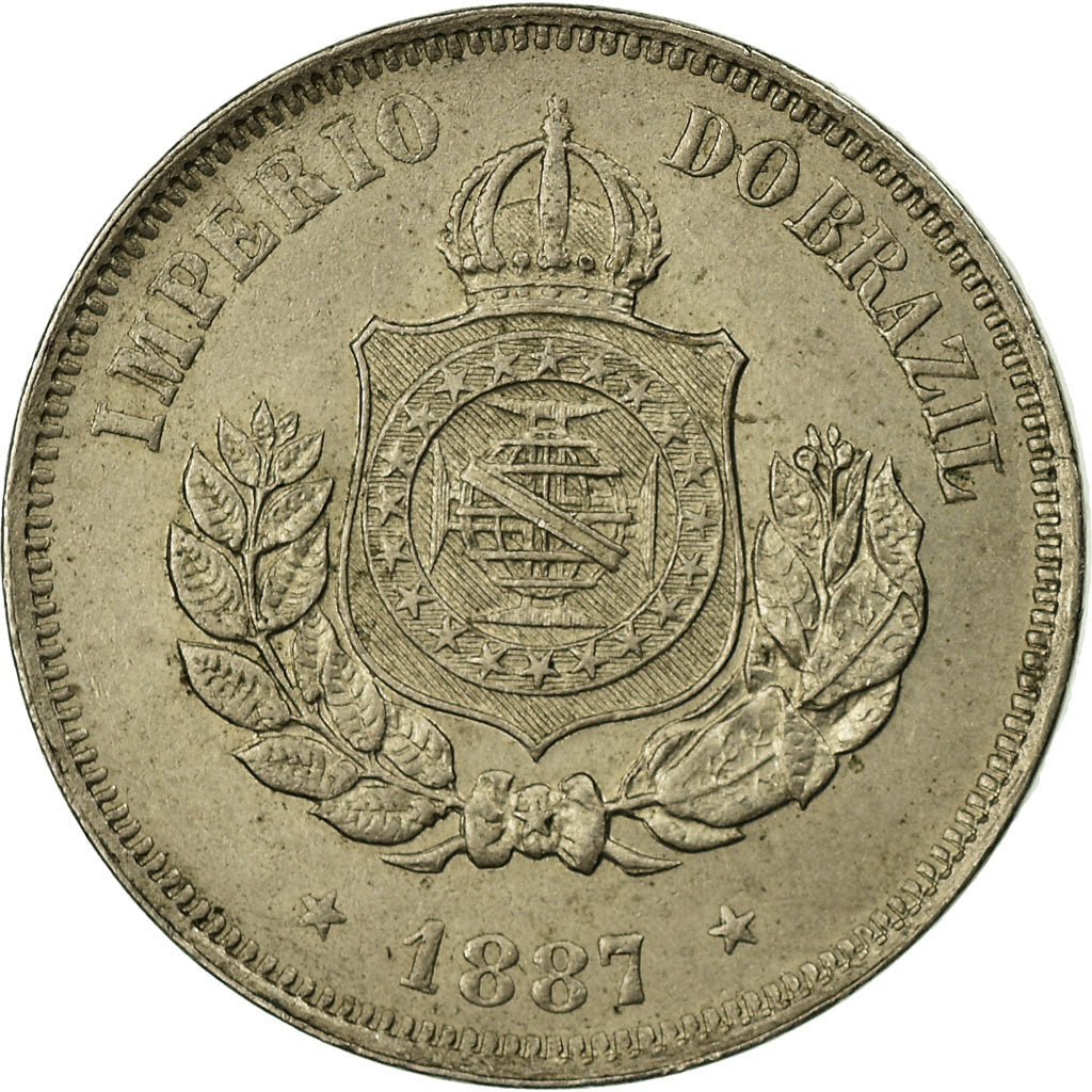 Coin, Brazil, Pedro II, 50 Reis, 1887, EF(40-45), Copper-nickel, KM:482