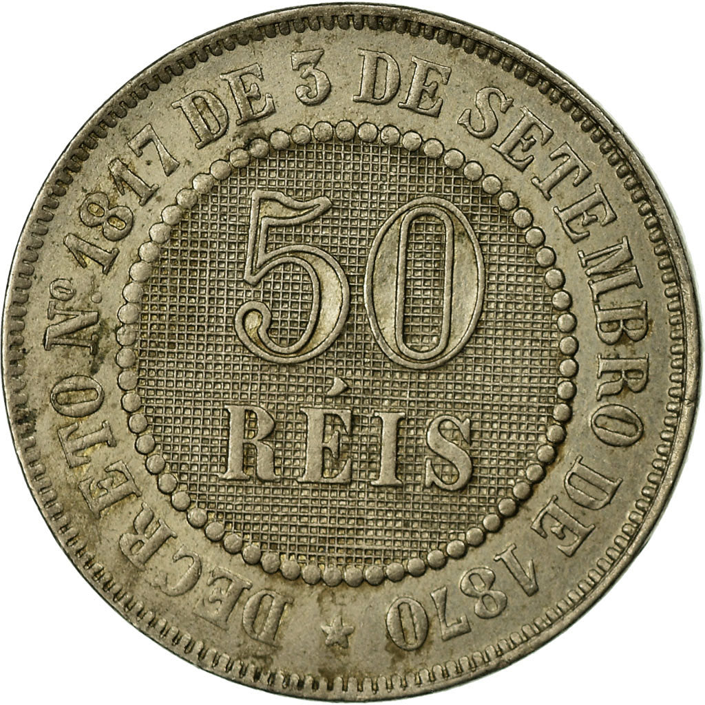 Coin, Brazil, Pedro II, 50 Reis, 1887, EF(40-45), Copper-nickel, KM:482