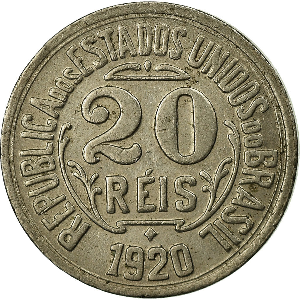 Coin, Brazil, 20 Reis, 1920, EF(40-45), Copper-nickel, KM:516.2