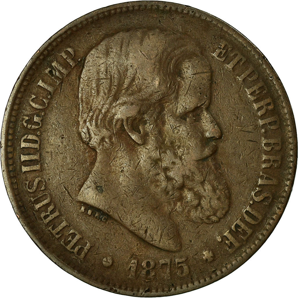 Coin, Brazil, Pedro II, 40 Reis, 1875, VF(20-25), Bronze, KM:479