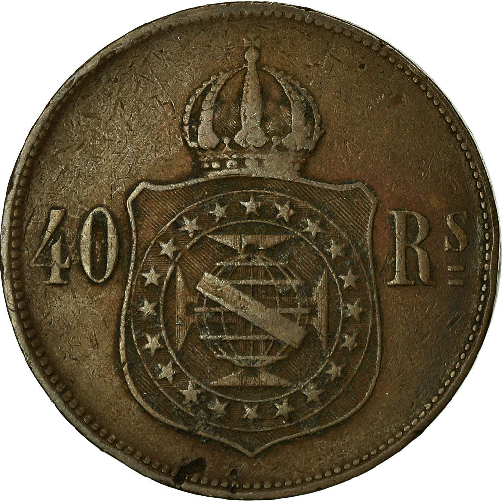 Coin, Brazil, Pedro II, 40 Reis, 1875, VF(20-25), Bronze, KM:479