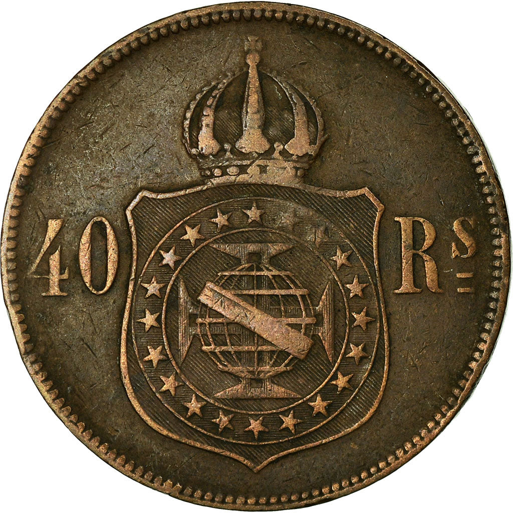 Coin, Brazil, Pedro II, 40 Reis, 1876, VF(20-25), Bronze, KM:479