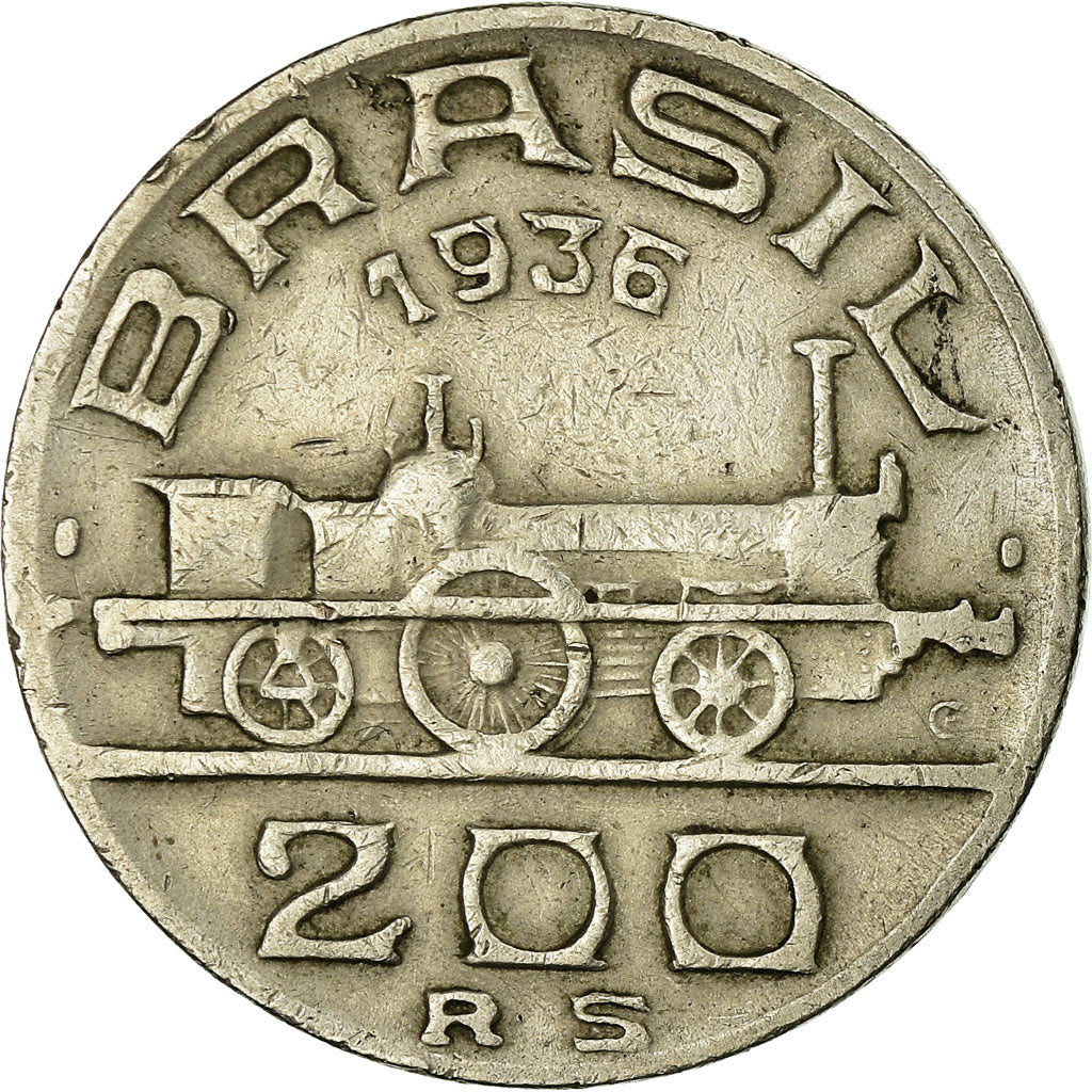 Moneta, Brazylia, 200 Reis, 1936, VF(30-35), Miedź-Nikiel, KM:537