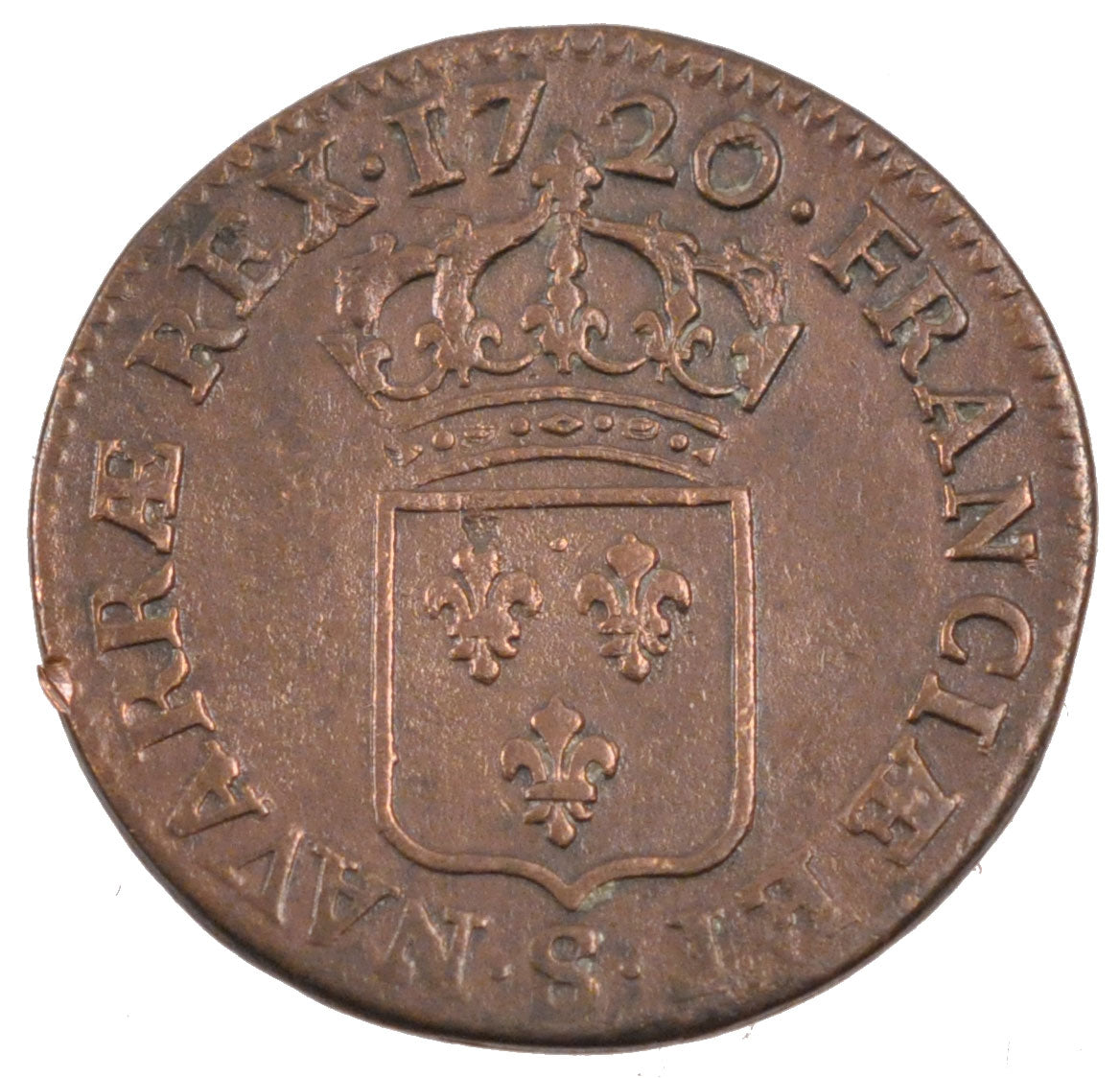 FRANCE, Demi sol au buste enfantin, 1/2 Sol, 1720, Reims, KM #451.8, EF(40-45),.