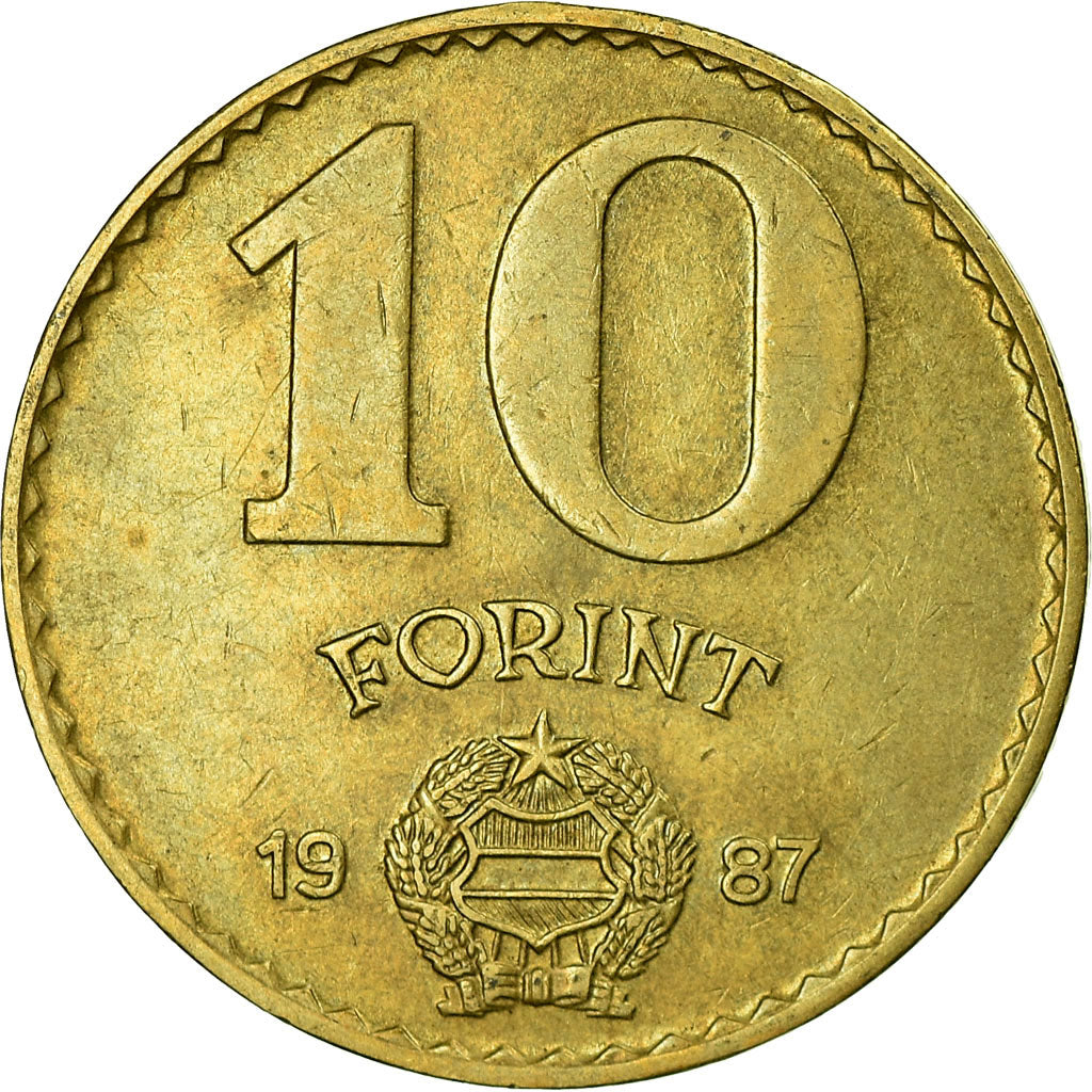 Moneta, Ungheria, 10 Forint, 1987, BB, Alluminio-bronzo, KM:636