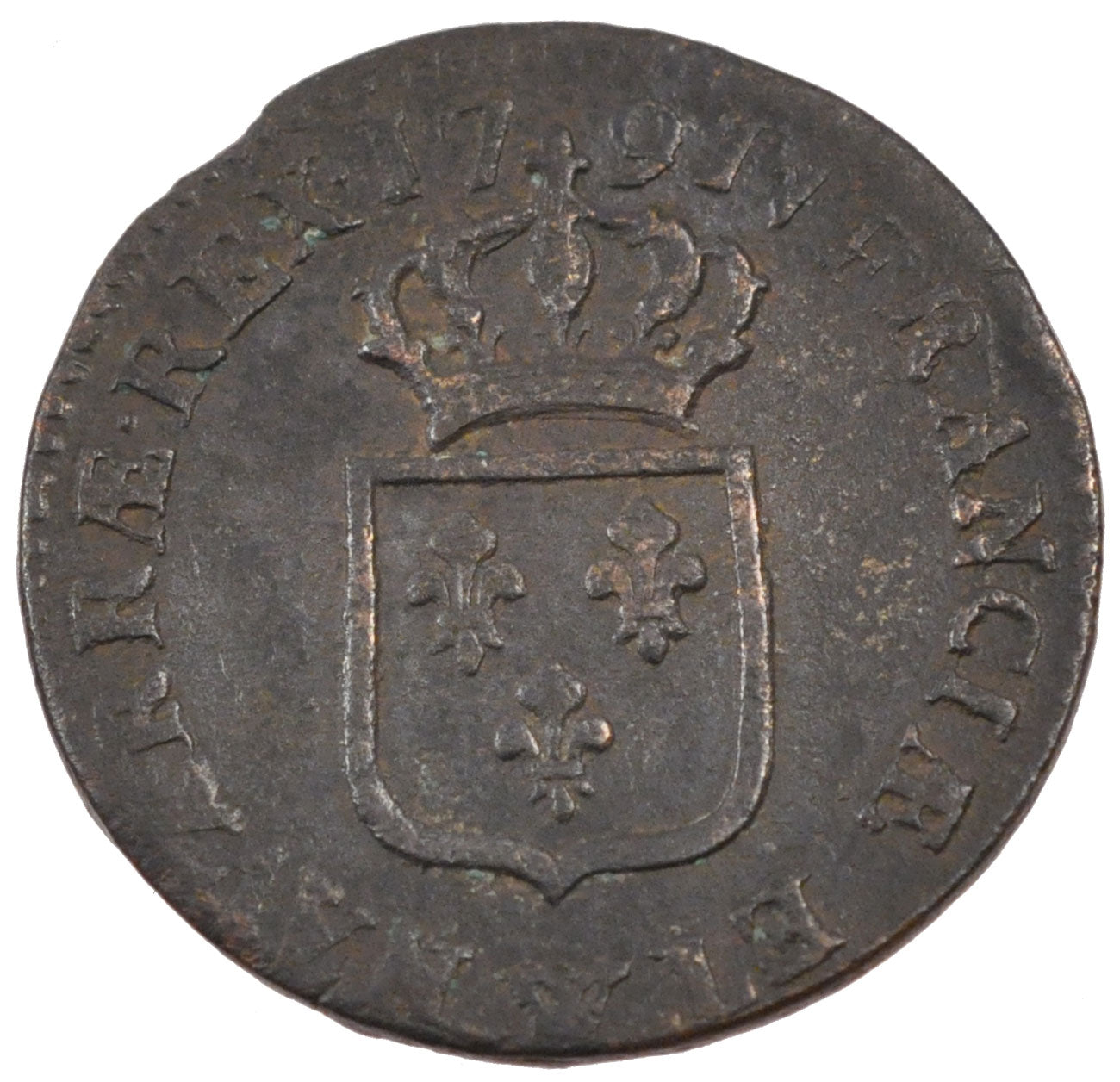 FRANCE, Sol, 1791, Lille, EF(40-45), Copper, Gadoury #350, 11.78