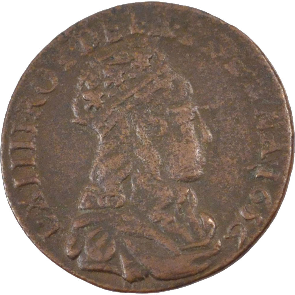 FRANCE, Liard de France au buste juvénile, deuxième type, Liard, 1656, Paris, KM