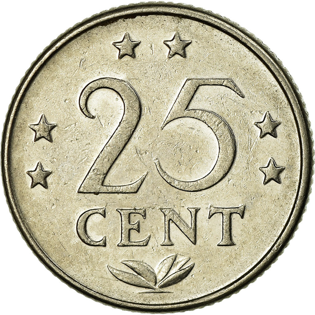 Moneta, Antille olandesi, Beatrix, 25 Cents, 1975, BB, Nichel, KM:11
