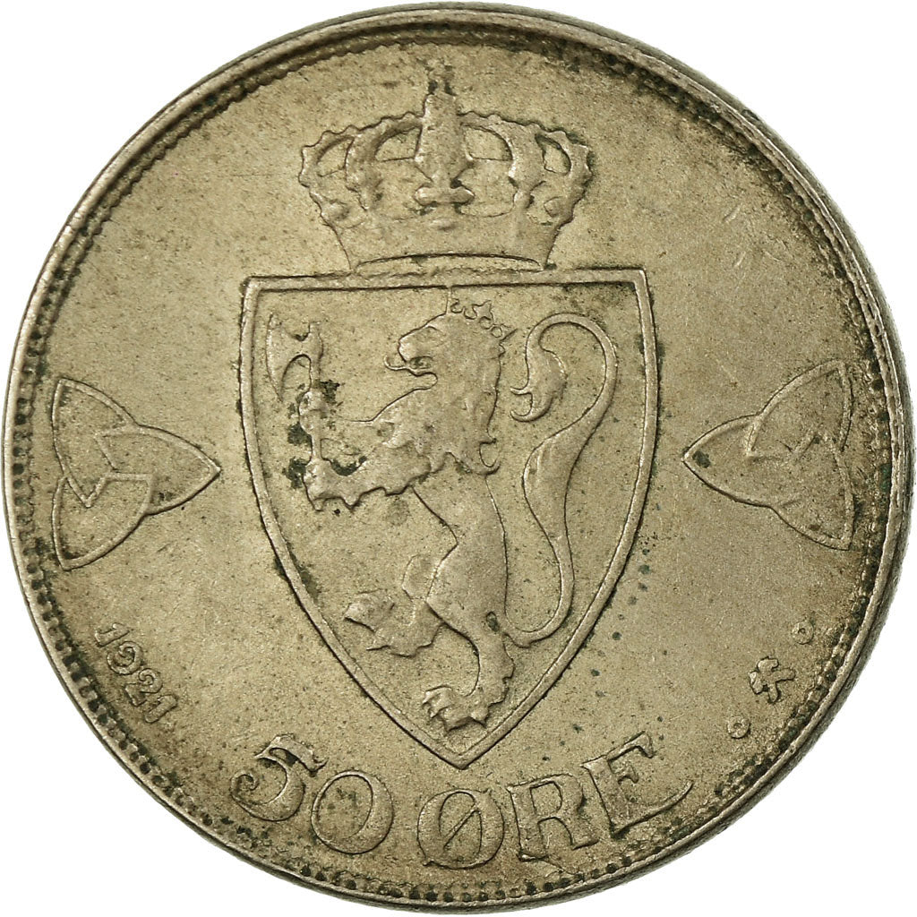 Coin, Norway, Haakon VII, 50 Öre, 1921, EF(40-45), Copper-nickel, KM:379