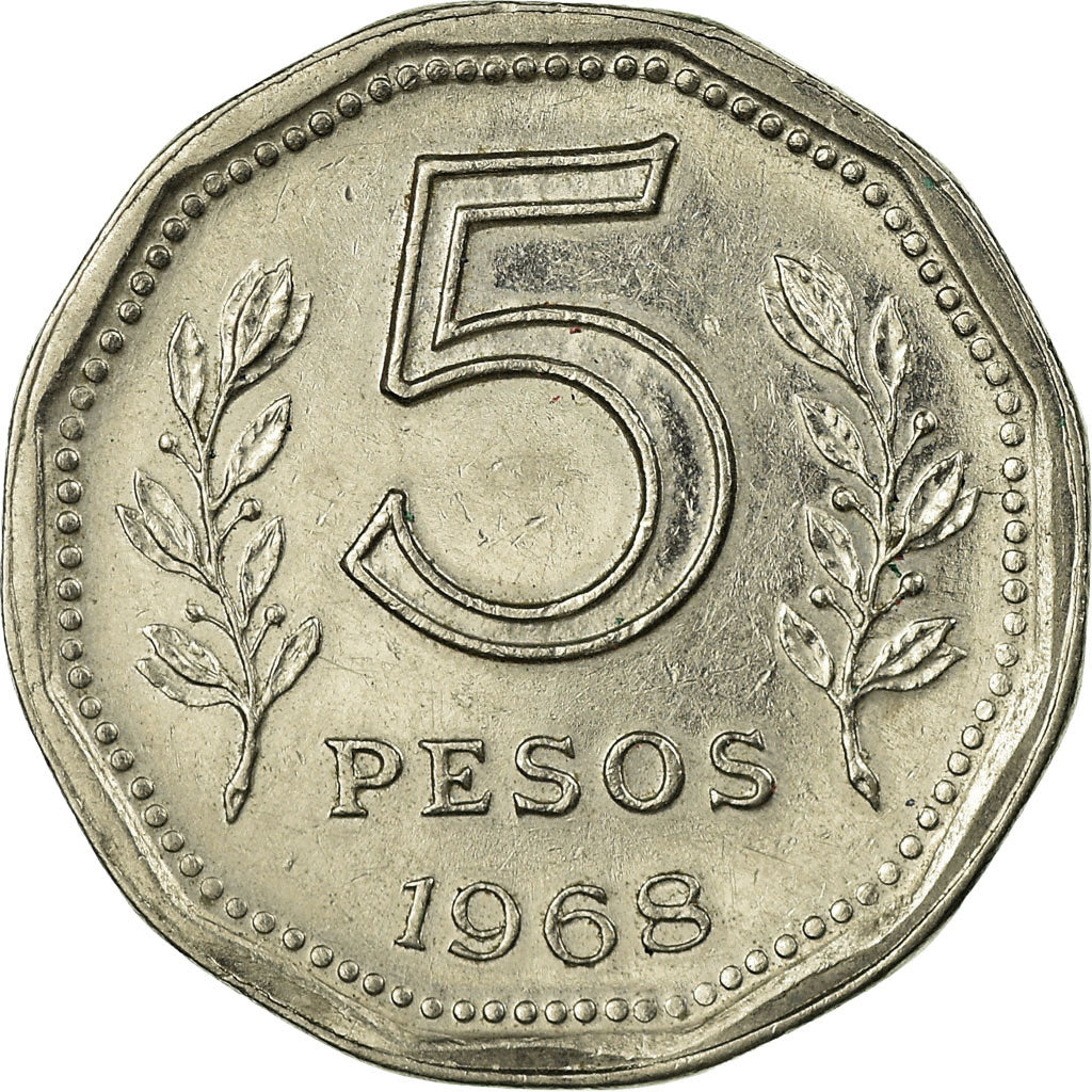 Coin, Argentina, 5 Pesos, 1968, EF(40-45), Nickel Clad Steel, KM:59