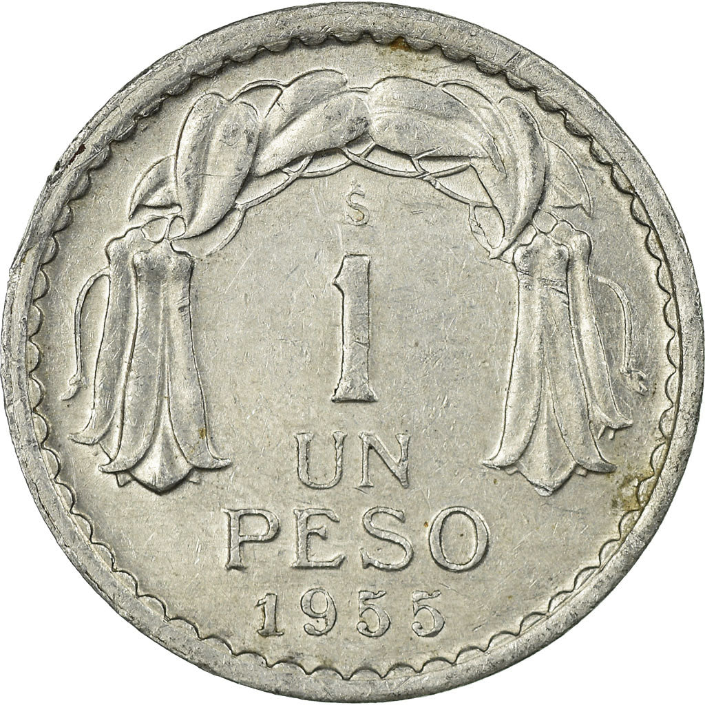 Moneda, Chile, Peso, 1955, Santiago, MBC, Aluminio, KM:179a