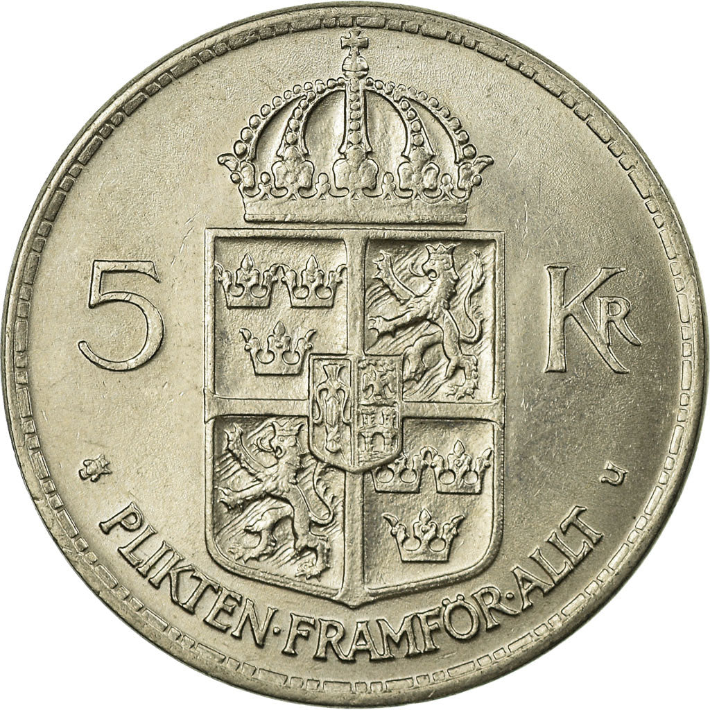 Moeda, Suécia, Gustaf VI, 5 Kronor, 1972, AU(55-58), Níquel Revestido a