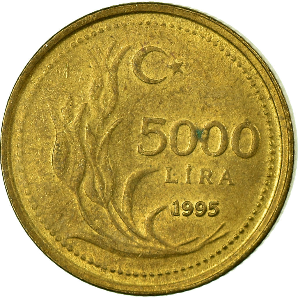 Moeda, Turquia, 5000 Lira, 1995, EF(40-45), Latão, KM:1029.1
