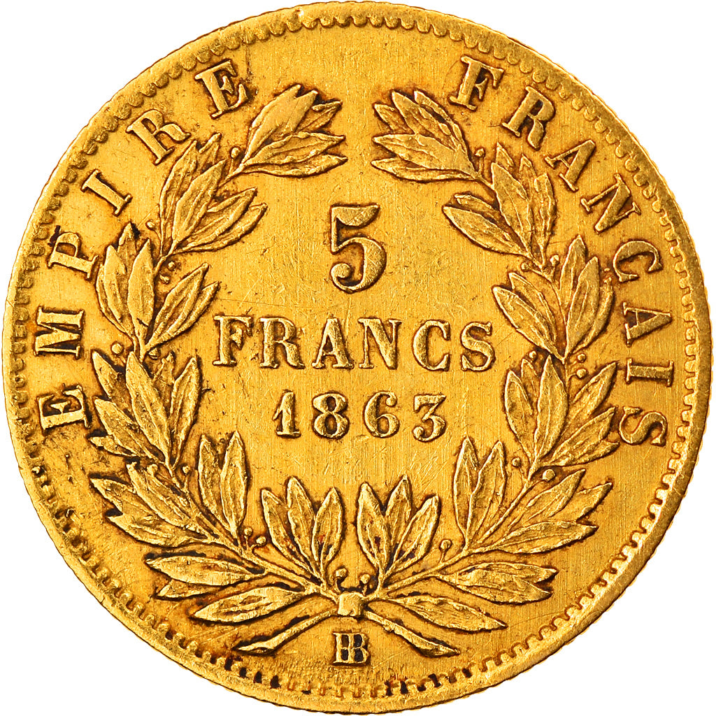 Coin, France, Napoleon III, Napoléon III, 5 Francs, 1863, Strasbourg