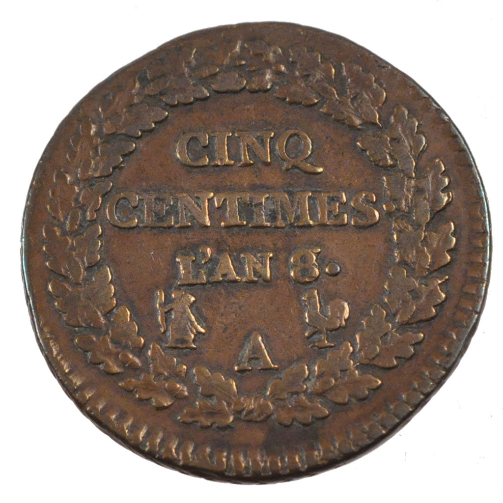 FRANCE, 5 Centimes, 1799, Paris, EF(40-45), Copper, Gadoury #126a, 9.70