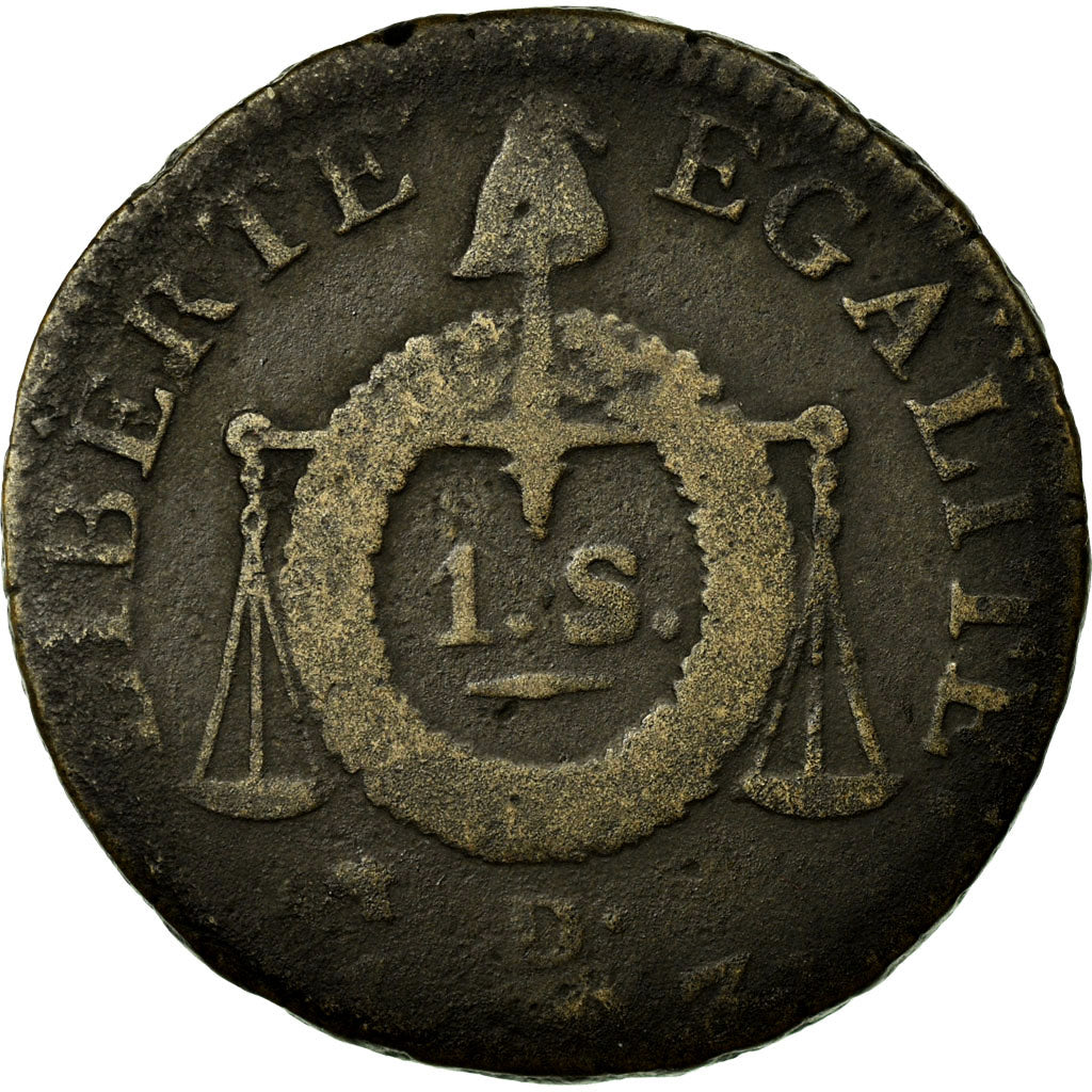 Monnaie, France, Sol aux balances françoise, Sol, 1793, Lyon, TB+, Bronze