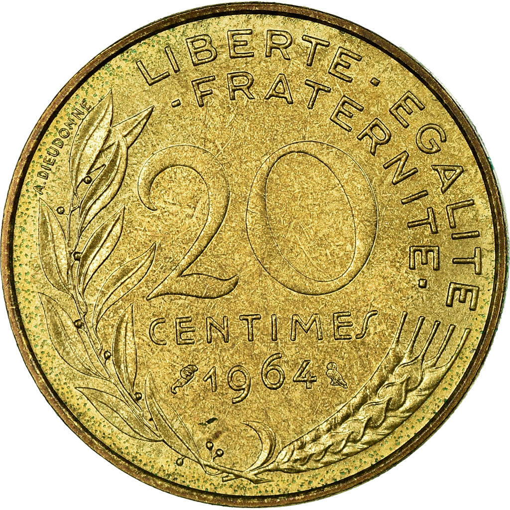 Moeda, França, Marianne, 20 Centimes, 1964, Paris, EF(40-45), Alumínio-Bronze