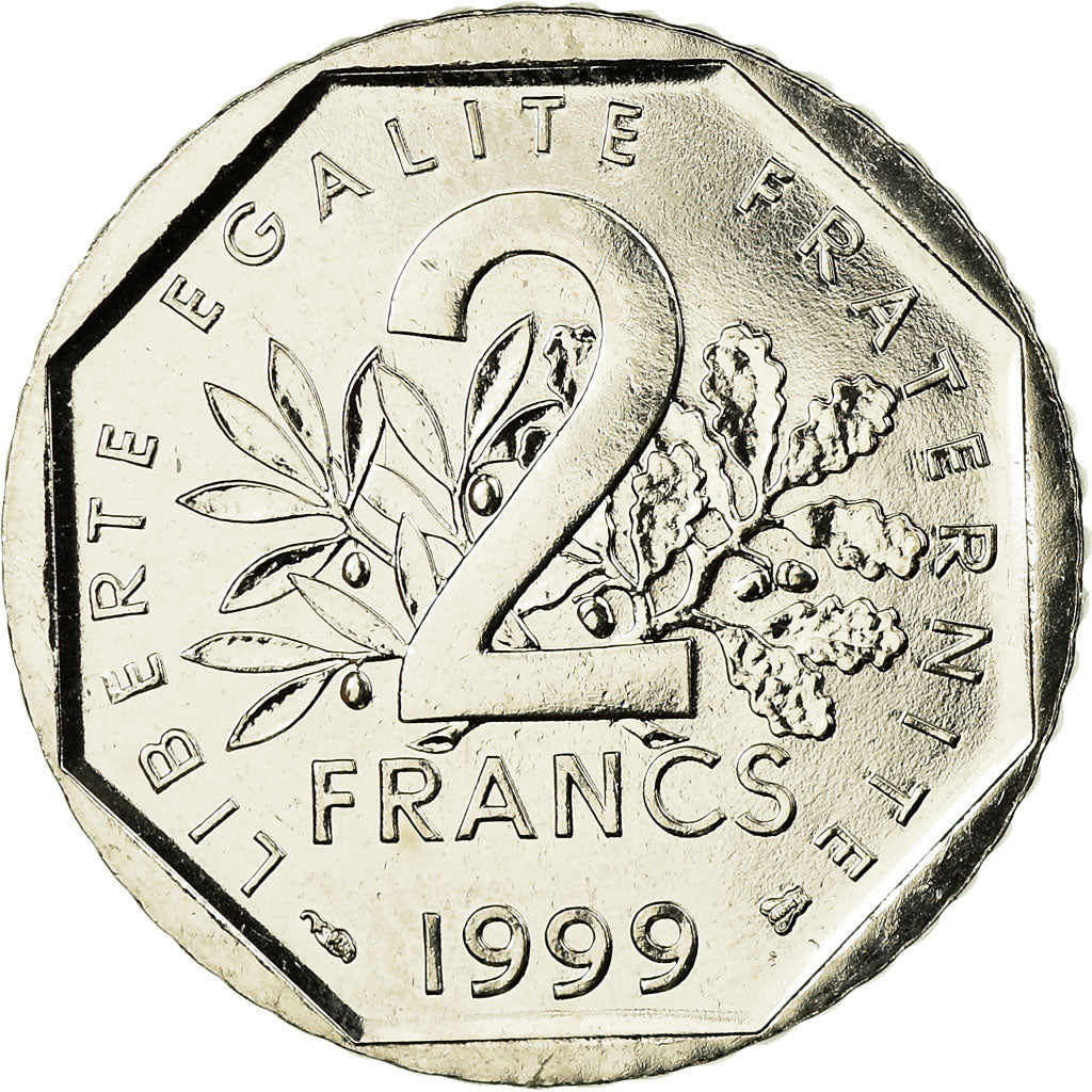 Coin, France, Semeuse, 2 Francs, 1999, MS(65-70), Nickel, KM:942.1, Gadoury:547