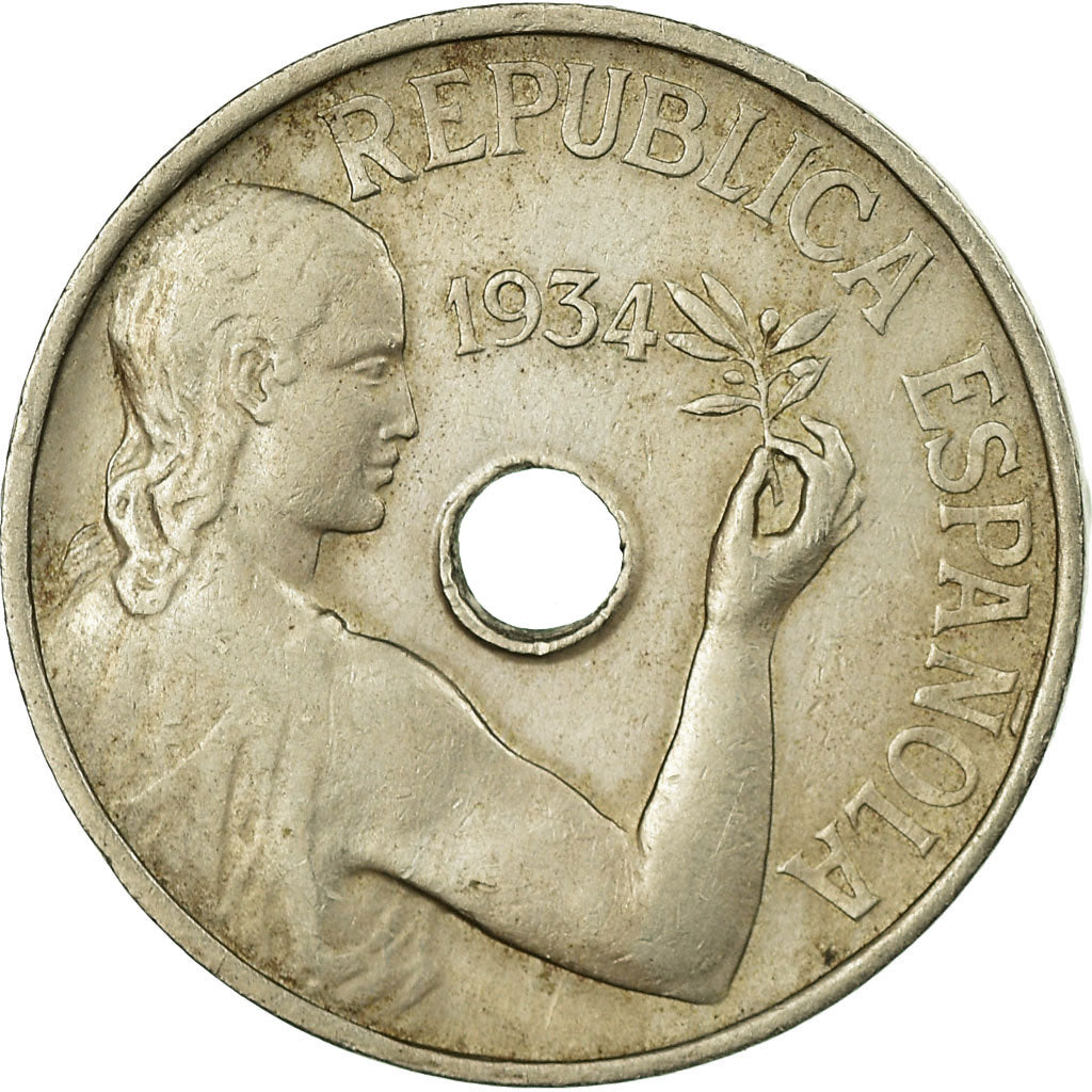 Moneta, Spagna, 25 Centimos, 1934, MB+, Rame-nichel, KM:751