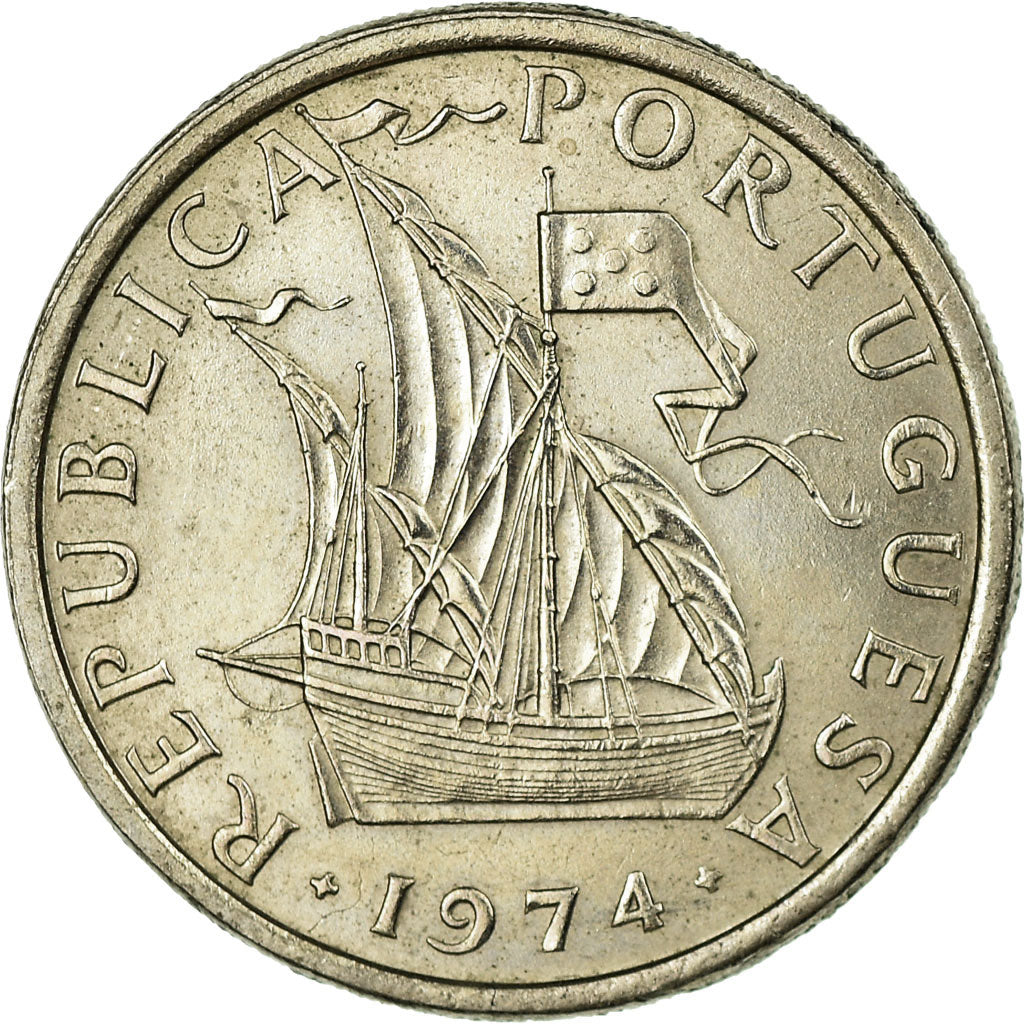 Coin, Portugal, 5 Escudos, 1974, EF(40-45), Copper-nickel, KM:591
