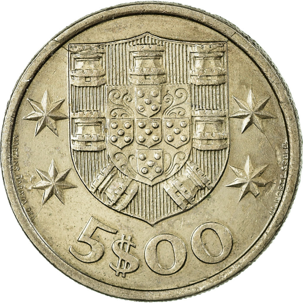 Coin, Portugal, 5 Escudos, 1974, EF(40-45), Copper-nickel, KM:591