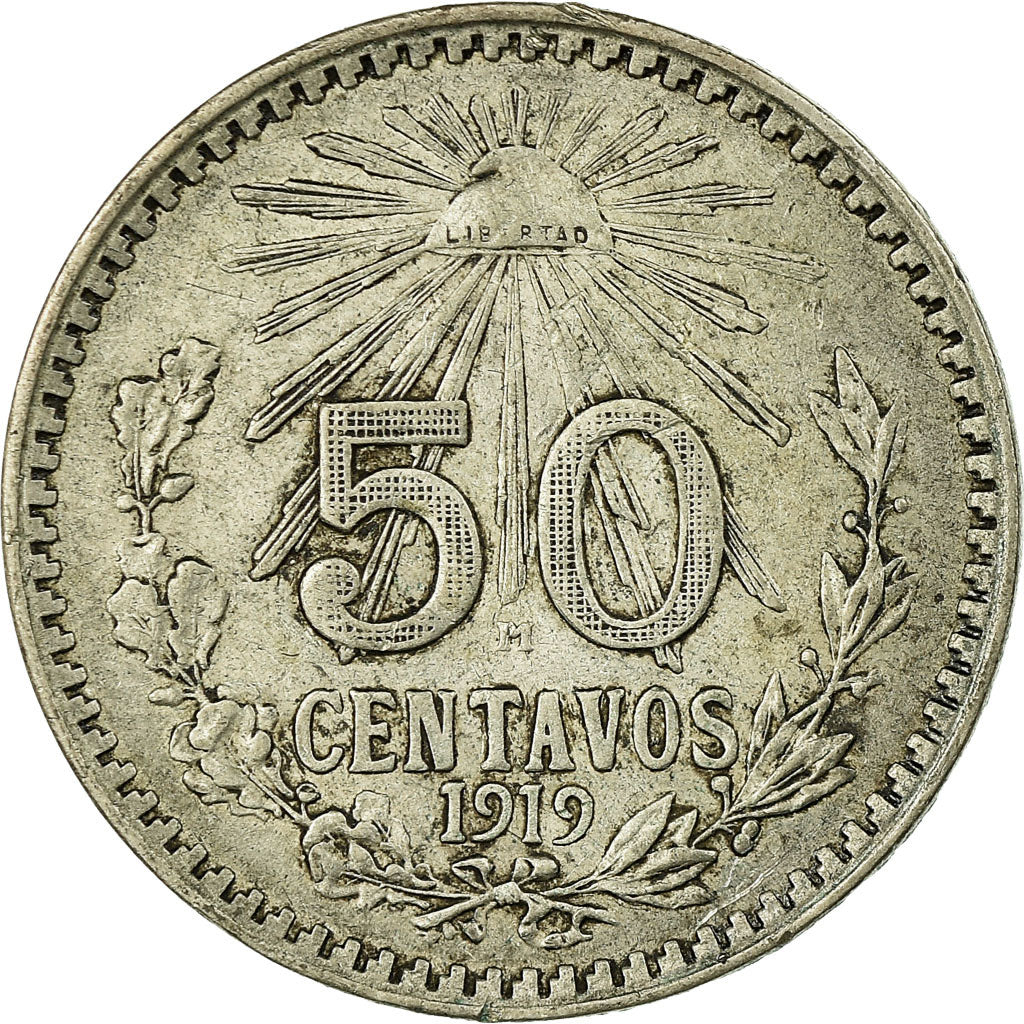 Coin, Mexico, 50 Centavos, 1919, Mexico City, EF(40-45), Silver, KM:447