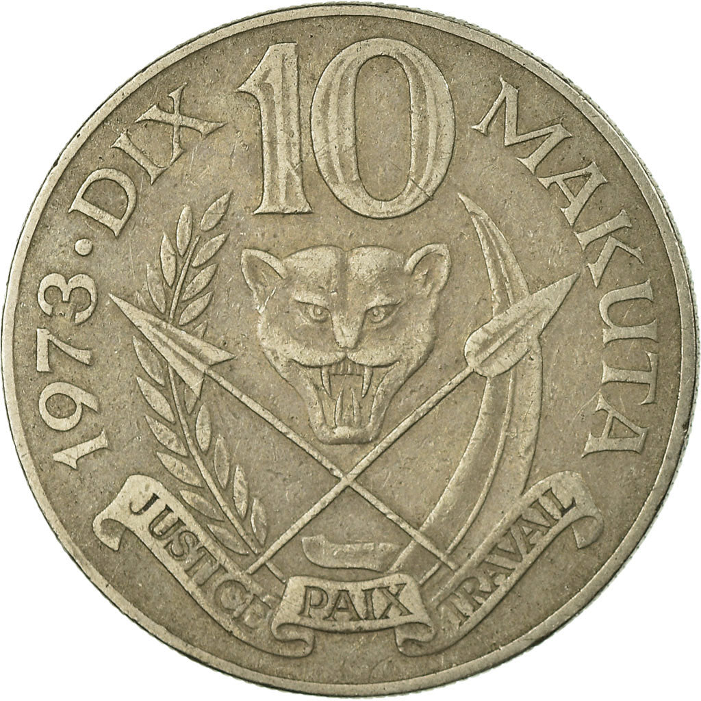 Coin, Zaire, 10 Makuta, 1973, EF(40-45), Copper-nickel, KM:7