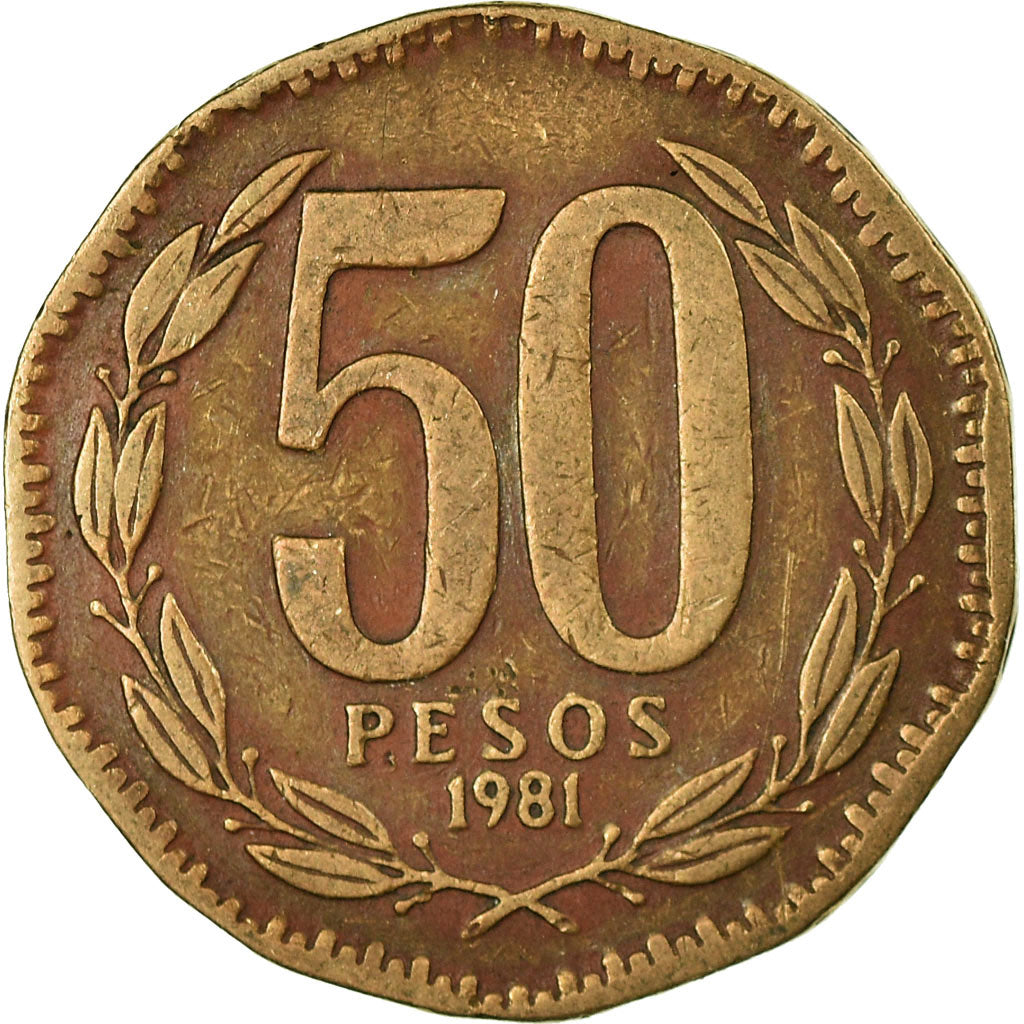 Coin, Chile, 50 Pesos, 1981, Santiago, VF(30-35), Aluminum-Bronze, KM:219.1