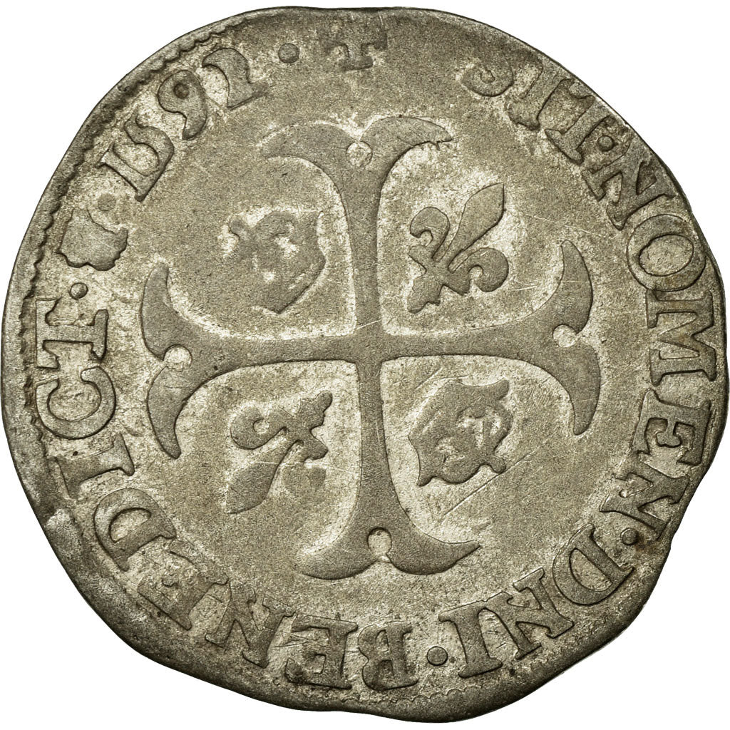 Coin, France, Douzain, 1592, Saint Lô, EF(40-45), Billon, Duplessy:1247
