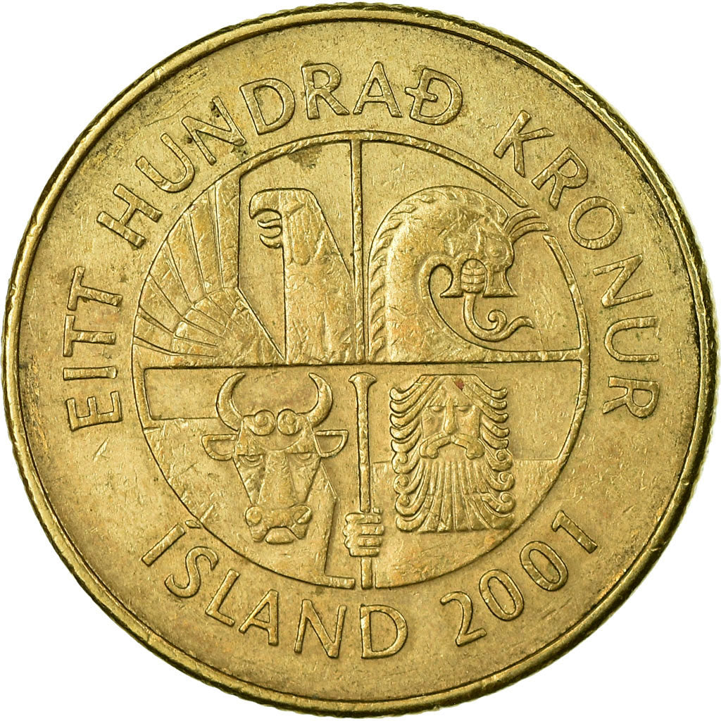 Coin, Iceland, 100 Kronur, 2001, EF(40-45), Nickel-brass, KM:35