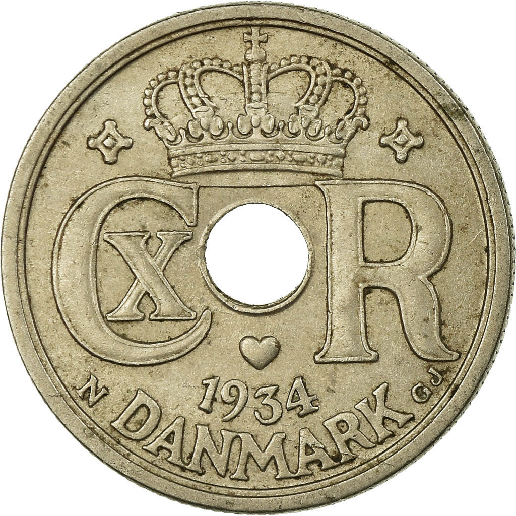 Monnaie, Danemark, Christian X, 25 Öre, 1934, Copenhagen, TTB, Copper-nickel