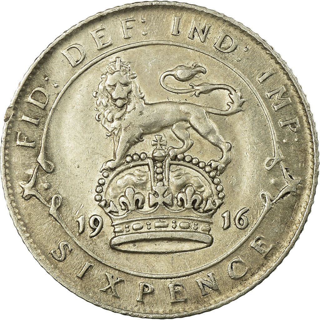 Coin, Great Britain, George V, 6 Pence, 1916, EF(40-45), Silver, KM:815