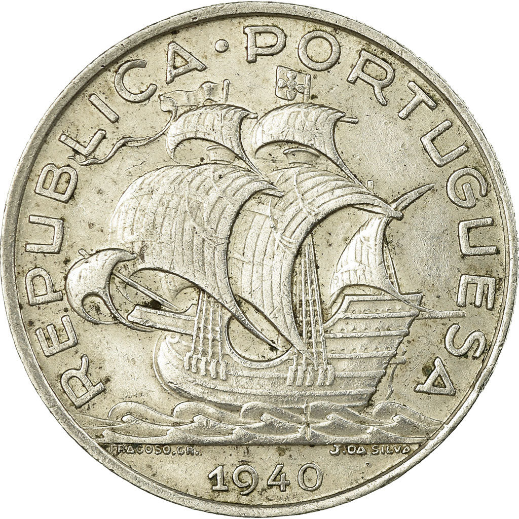 Coin, Portugal, 10 Escudos, 1940, EF(40-45), Silver, KM:582