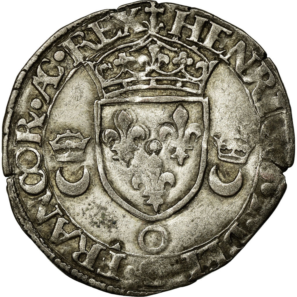 Moneda, Francia, Douzain aux croissants, 1551, Moulins, MBC, Vellón