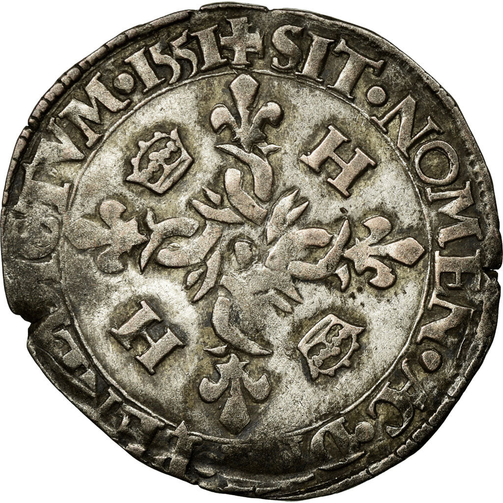 Moneda, Francia, Douzain aux croissants, 1551, Moulins, MBC, Vellón