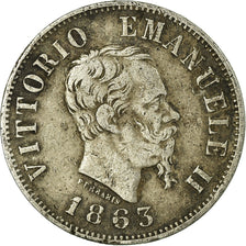 Coin, Italy, Vittorio Emanuele II, 50 Centesimi, 1863, Milan, EF(40-45), Silver