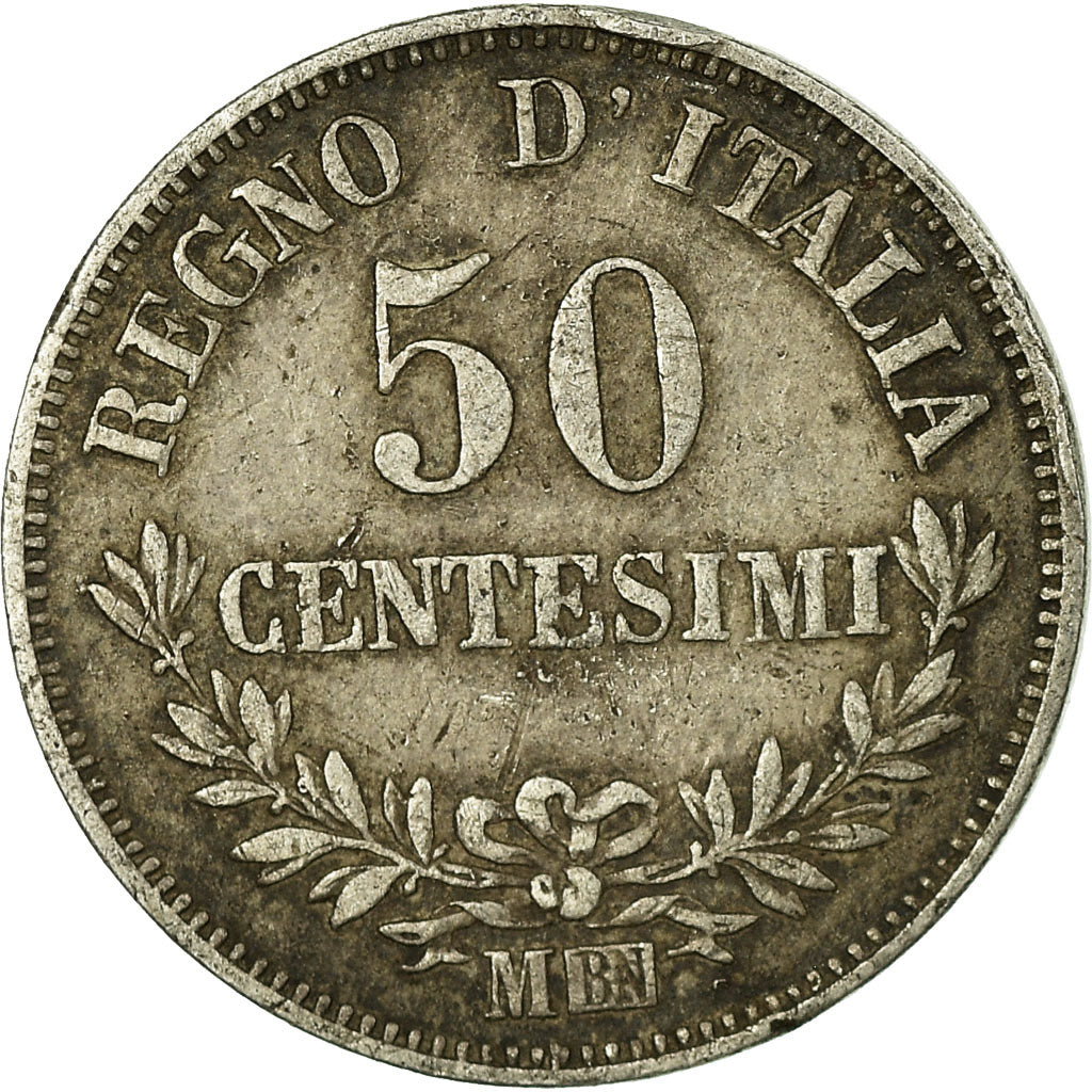 Coin, Italy, Vittorio Emanuele II, 50 Centesimi, 1863, Milan, EF(40-45), Silver