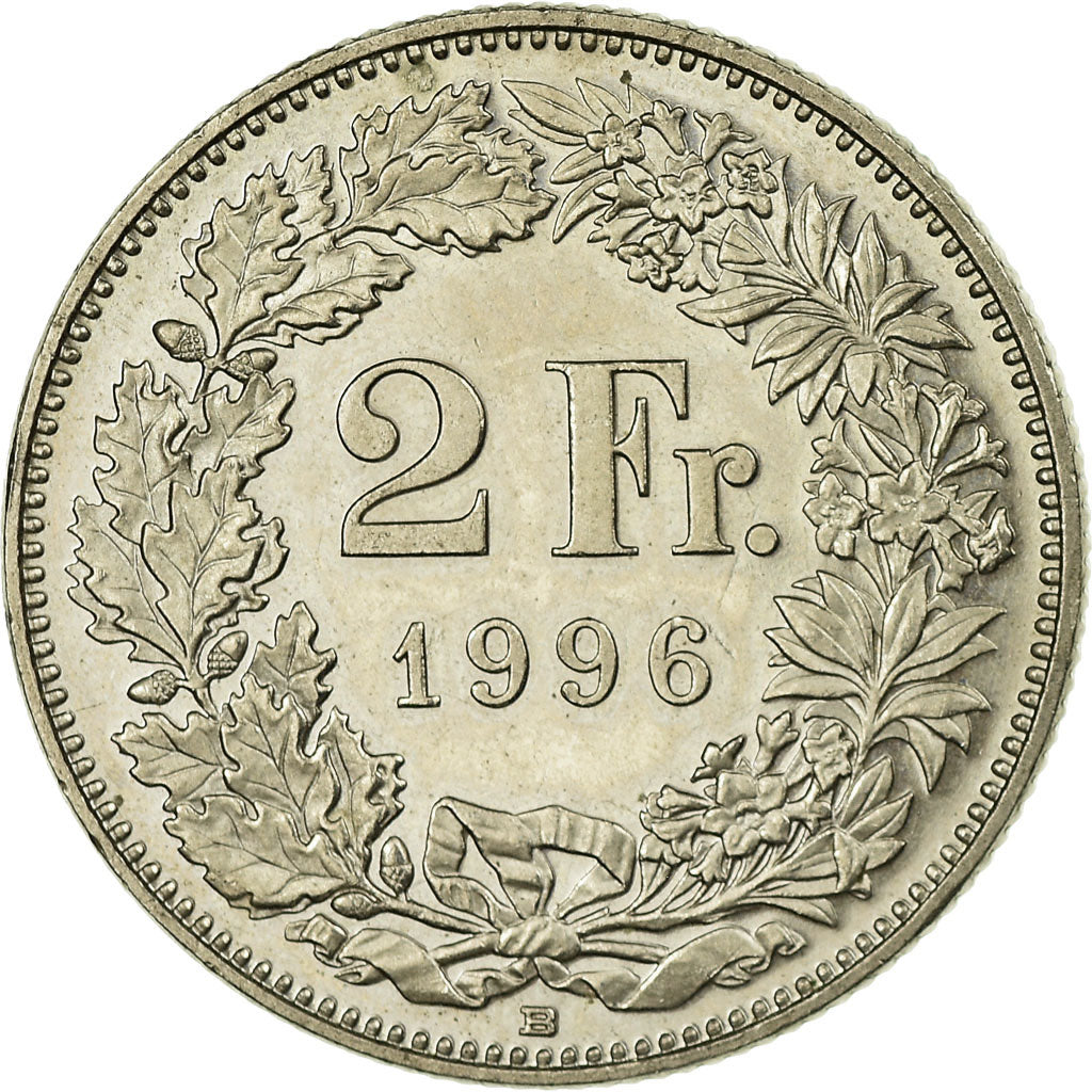 Coin, Switzerland, 2 Francs, 1996, Bern, EF(40-45), Copper-nickel, KM:21a.3